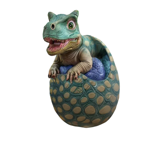 A dinosaur cub sitting in a dinosaur egg，Highly detailed